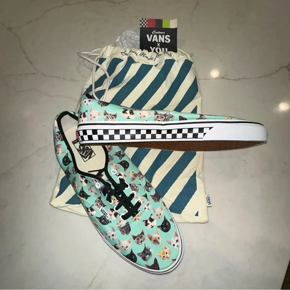 Custom Van’sOne of a KindMen’s Size 14 Cat Print Sneakers (NWT)